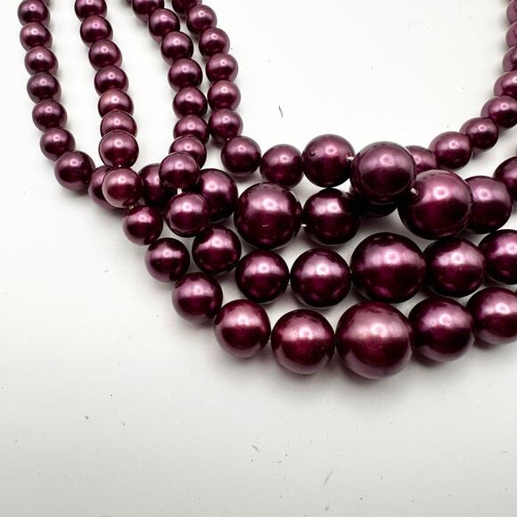 Vintage Japan Purple Metallic Round Bead Four Strand Necklace Clip Earrings Set - Picture 3 of 6